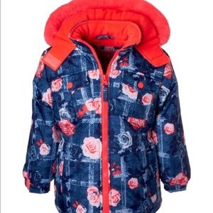 Wipette Navy & Pink Floral Puffer Coat